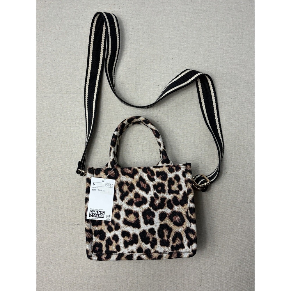 H&M Small Tote Handbag Crossbody with Leopard Print NWT (C5)